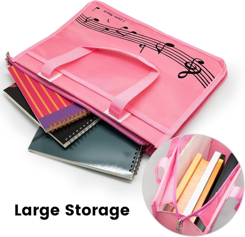 BestSounds Piano Bag, Zipper Waterproof Music Book Tote Bag Piano Accessories for Students Kids, Women, Gifts for Musicians (Pink Music) - Image 3